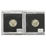 1937 D & S Mercury Silver Dime Pair XF/AU