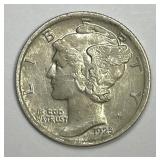 1925-D Mercury Silver Dime About Uncirculated AU