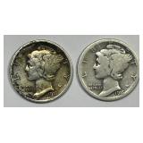 1916 P & S Mercury Silver Dime Pair