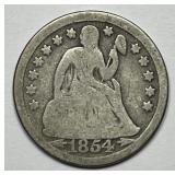 1854 Seated Liberty Silver Dime Good G