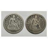 1859 & 1859-O Seated Liberty Silver Dime Pair
