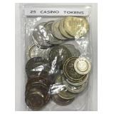 Bag of 25 Metal Casino Chips & Tokens