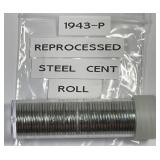 1943 Lincoln Steel Cent Reprocessed Roll