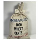 Canvas Bag of 1000 Lincoln Wheat Cent Pennies