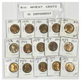 15 Different Lincoln Wheat Cents Uncirculated BU