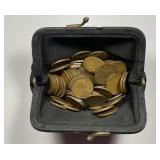Vintage Satin Purse with 100 pre-1940 Wheat Cents