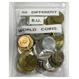 WORLD: Bag of Fifty Different BU Foreign Coins