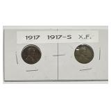 1917 P & S Lincoln Wheat Cent Pair Extra Fine XF