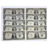 Lot of Ten Nice $1 Silver Certificates