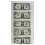 Five 1977 $1 FRN * STAR * Consecutive Crisp UNC