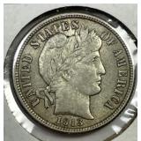 1913 Barber Silver Dime About Uncirculated AU
