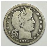 1914 Barber Silver Quarter Very Good VG