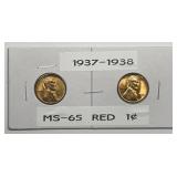 1937 & 1938 Lincoln Wheat Cent Pair Uncirculated