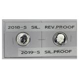 2018-S Reverse Proof & 2019-S Proof Silver Dimes