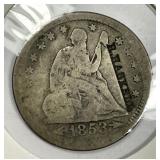 1853 Seated Liberty Quarter Counterstamped HASKELL