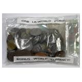 WORLD: 1 Pound Foreign Coins + Currency Note