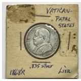 VATICAN: Papal State 1868-R Silver 1 Lira Pius IX