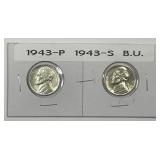 1943 P & S Jefferson Silver Nickel Pair BU