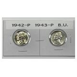1942 & 1943 Jefferson Silver Nickel Pair BU