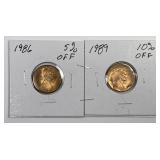 1986 & 1989 Off Center Lincoln Cents ERROR Pair