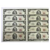 Ten Nice $2 Red Seal US Notes