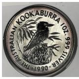 AUSTRALIA: 1990 $5 Silver Kookaburra 1 oz .999