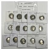 15 Different Pre-1991 Proof Washington Quarters