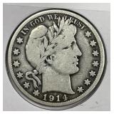 1914-S Barber Silver Half Very Good VG