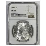 1885 Morgan Silver $1 NGC MS63