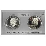 1973-S Proof Eisenhower $1 Pair Silver & Clad