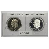 1973-S Proof Eisenhower IKE $1 Clad & Silver Pair