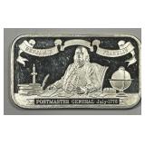 Ben Franklin Postmaster 1 oz Silver Art Bar