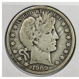 1909-O Barber Silver Half Very Good VG