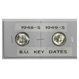 1948-S & 1949-S Roosevelt Dime Key Date Pair BU