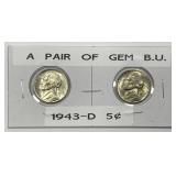 1943-D Silver Jefferson Nickel Pair BU