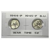 1944 & 1945 Silver Jefferson Nickel Pair BU