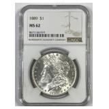 1889 Morgan Silver $1 NGC MS62