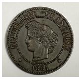 FRANCE: 1881-A  5 Centimes Sharp AU