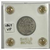 1867 Shield Nickel w/RAYS Variety Very Fine VF