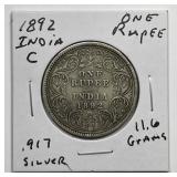 INDIA: 1892 Silver 1 Rupee British India