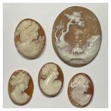 Lot of Five Various Sized Cameos