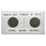1864 & 1865 Two Cent Piece Pair