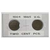 1864 & 1865 Two Cent Piece Pair Very Good VG
