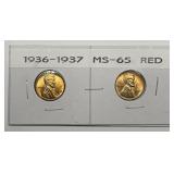 1936 & 1937 Lincoln Wheat Cent Pair Uncirculated