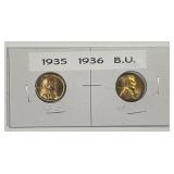 1935 & 1936 Lincoln Wheat Cent Pair BU