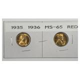 1935 & 1936 Lincoln Wheat Cent Pair Gem BU