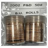 2002 P & D Kennedy Half Uncirculated Roll Pair BU