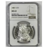 1881-S Morgan Silver $1 NGC MS63