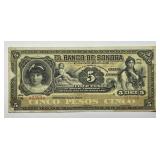 MEXICO: 1911 5 Pesos Banco De Sonora Note
