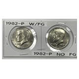 1982 Kennedy Half With & Without FG Initials Pair